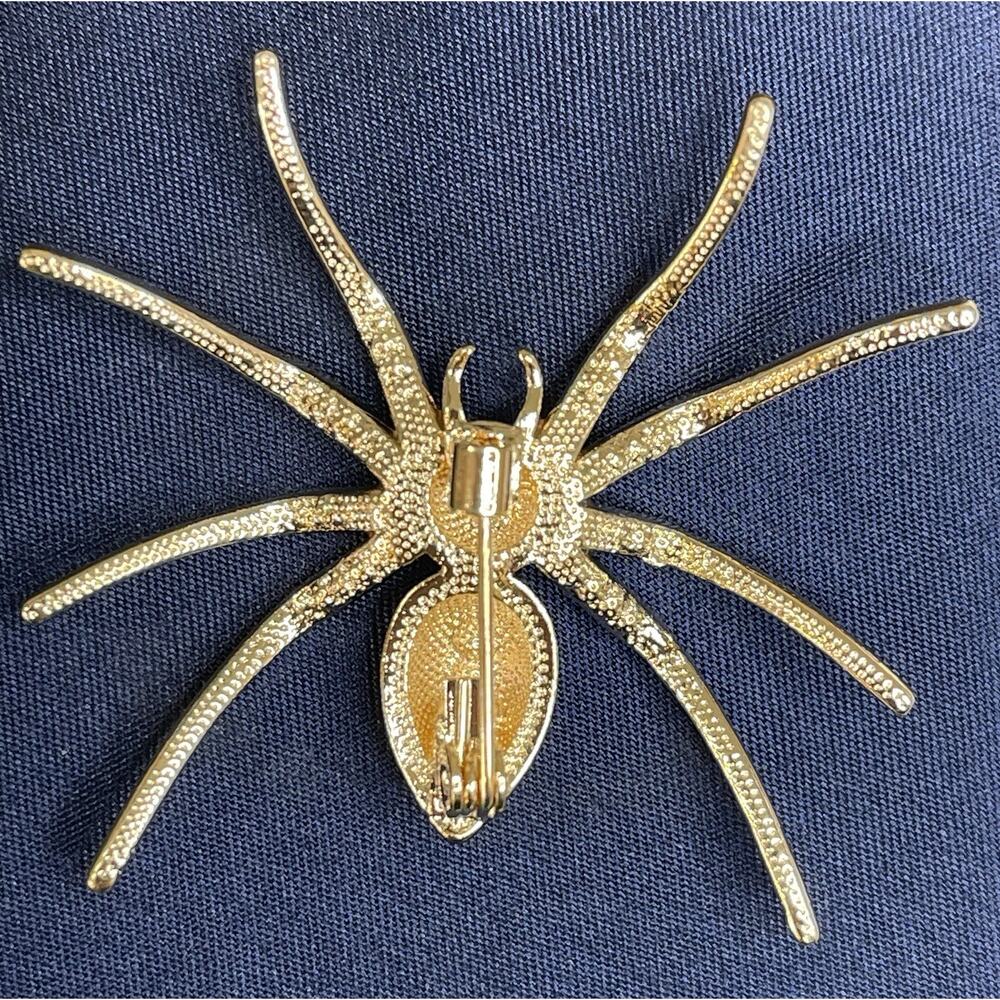 NWOT Red Enamel Spider Insect Brooch Pin Gold Tone Rhinestone Costume Jewelry - Picture 2 of 3